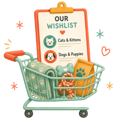 A cart of pet supplies from a wishlist